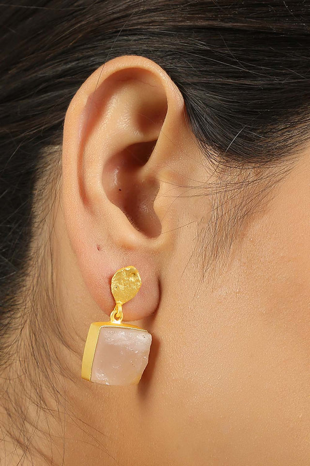 Rose Quartz Gold Plated Earrings (FEMCJ017)