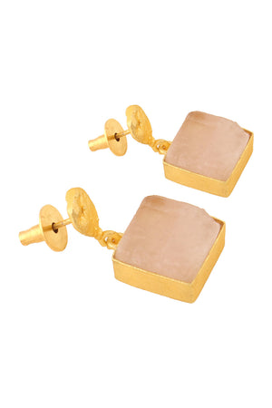 Rose Quartz Gold Plated Earrings (FEMCJ017)