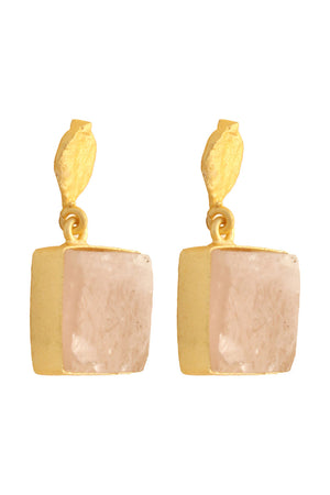 Rose Quartz Gold Plated Earrings (FEMCJ017)