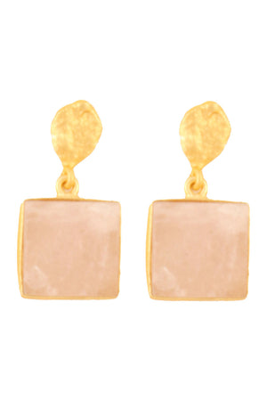 Rose Quartz Gold Plated Earrings (FEMCJ017)