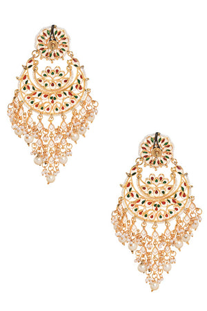 Gold Toned Kundan Chandbali With Pearl