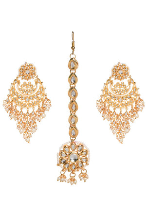 Pearl Beaded Kundan Inspired Mang Tikka With Chandbali
