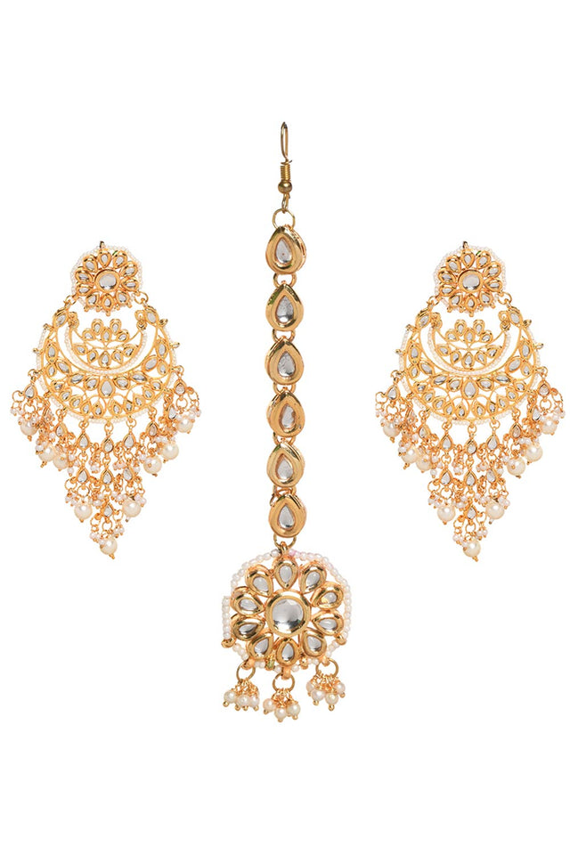 Pearl Beaded Kundan Inspired Mang Tikka With Chandbali