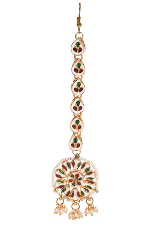 Gold Tone Kundan Maang Tikka With Pearls