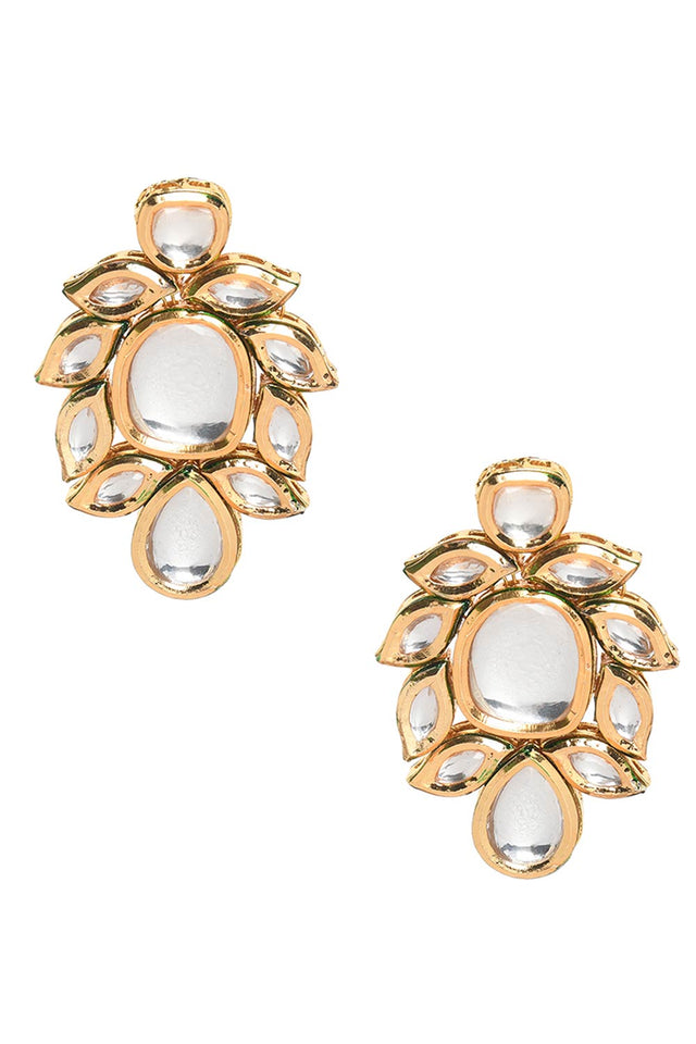 Gold Tone Kundan Earrings With Maangtikka