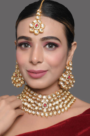 Handcrafted Maharani Kundan Necklace With Earrings & Mang Tikka