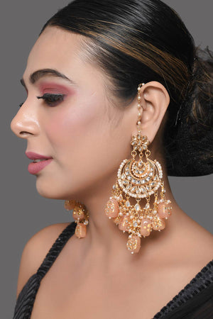 Peach Gold Tone Kundan Inspired Chandbali Earrings (FEMDW023)