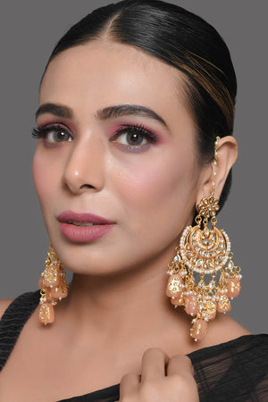Peach Gold Tone Kundan Inspired Chandbali Earrings (FEMDW023)