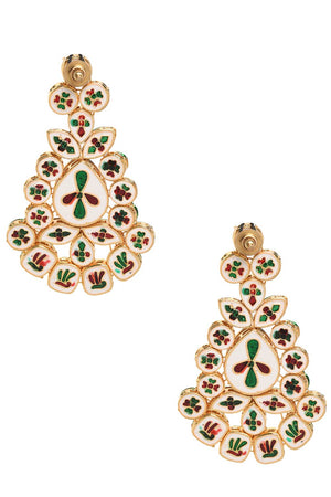 Red Gold Toned Kundan Inspired Earrings (FEMDW026)
