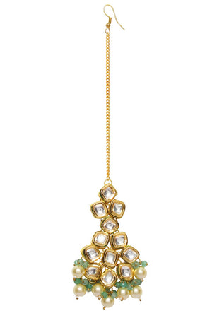 Jade Gold Tone Kundan Maang Tikka With Pearls