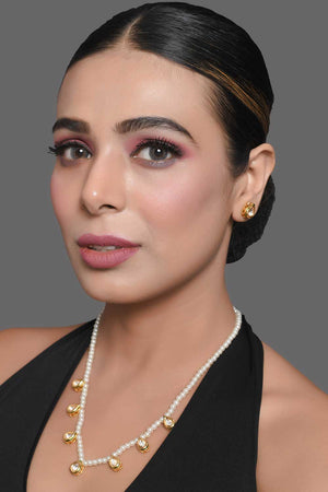 Pearl Beaded Kundan Embellished Necklace With Earrings (FEMDW033)