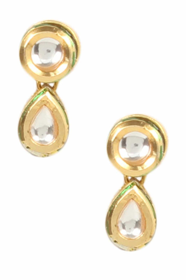 White Gold Tone Kundan Necklace With Earrings (FEMDW038)
