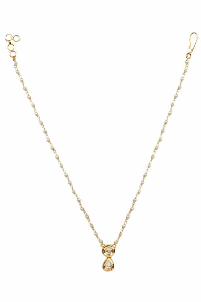 White Gold Tone Kundan Necklace With Earrings (FEMDW038)