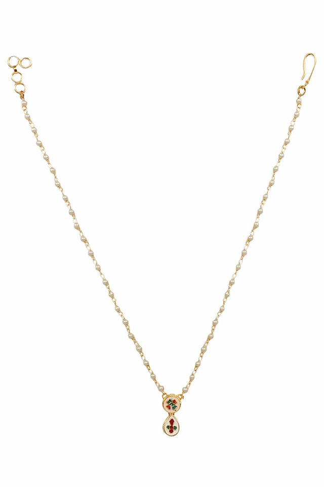 White Gold Tone Kundan Necklace With Earrings (FEMDW038)