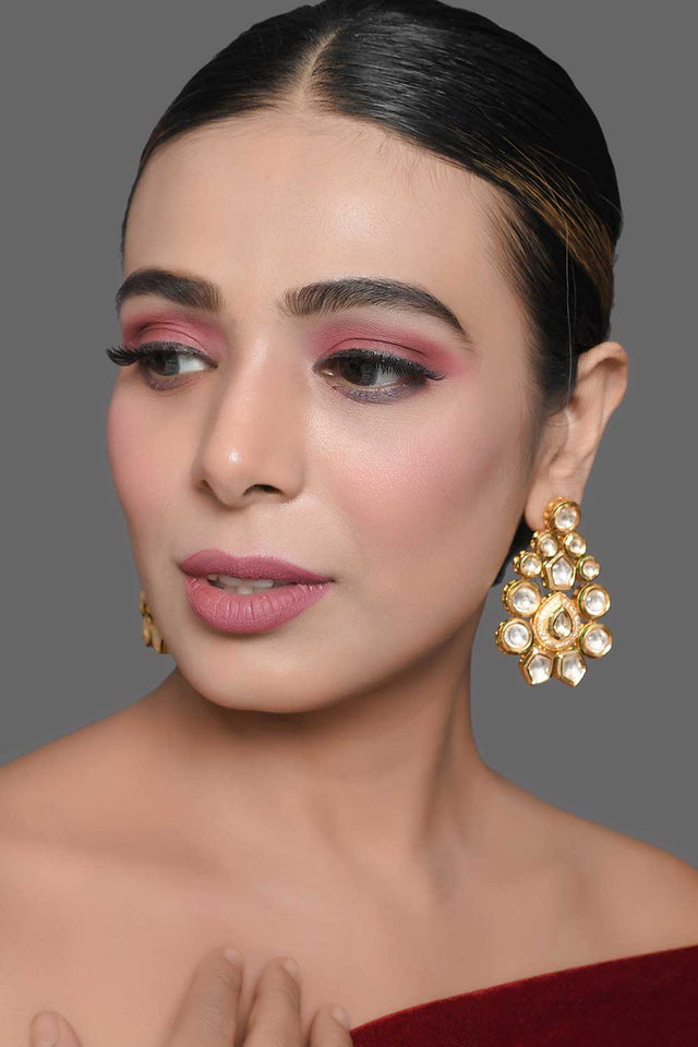 Classic Gold Tone Kundan Inspired Earrings (FEMDW044)