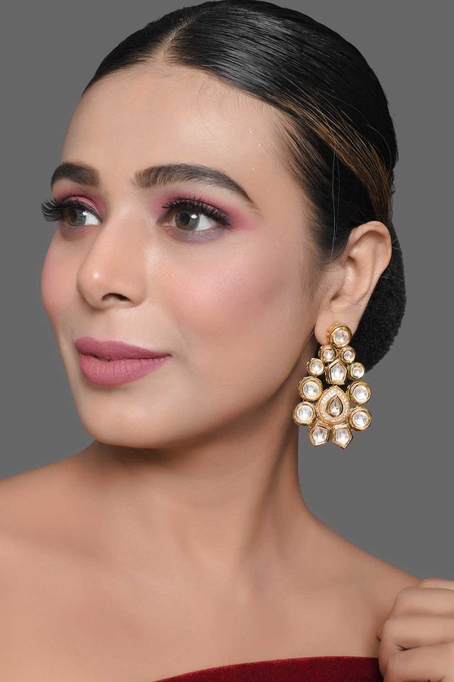 Classic Gold Tone Kundan Inspired Earrings (FEMDW044)