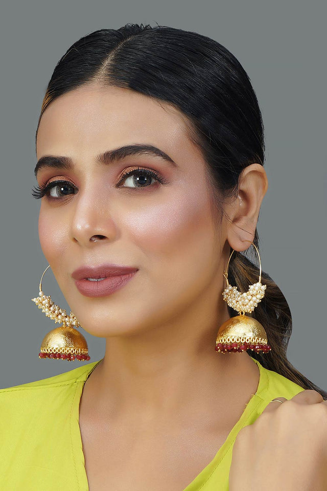 Pink Gold Tone Pearl Beaded Earrings (FEMERS051)
