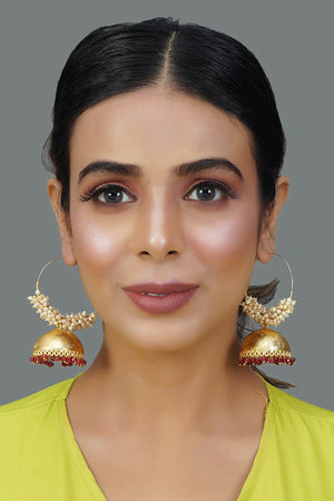 Pink Gold Tone Pearl Beaded Earrings (FEMERS051)