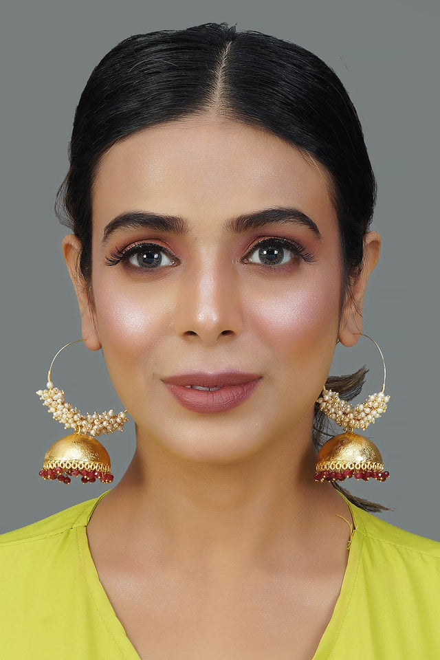 Pink Gold Tone Pearl Beaded Earrings (FEMERS051)