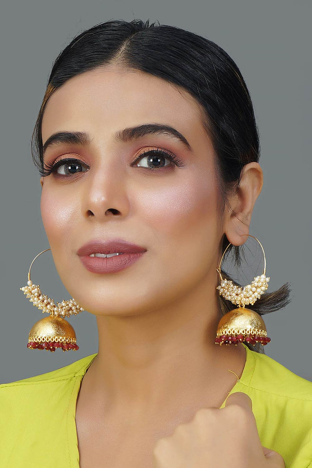 Pink Gold Tone Pearl Beaded Earrings (FEMERS051)