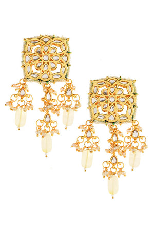 Cream Gold Toned  Kundan Earrings (FEMERS061)