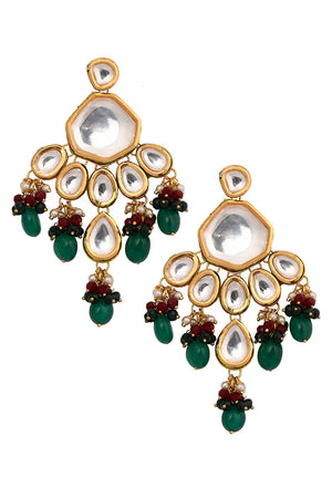 Handcrafted Emerald Ruby Gold Tone Kundan Earrings (FEMERS063)