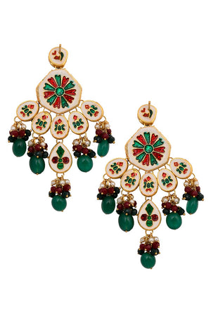 Handcrafted Emerald Ruby Gold Tone Kundan Earrings (FEMERS063)