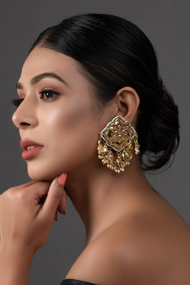 Gold Tone Kundan Inspired Earrings (FEMERS064)