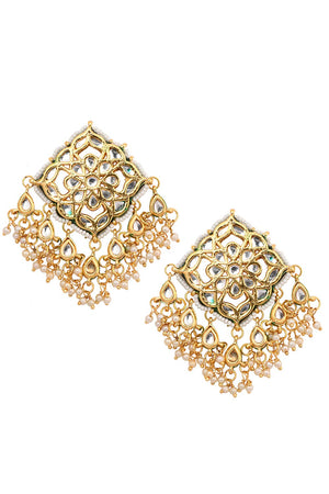 Gold Tone Kundan Inspired Earrings (FEMERS064)