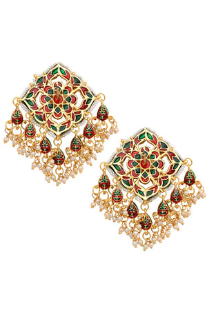 Gold Tone Kundan Inspired Earrings (FEMERS064)