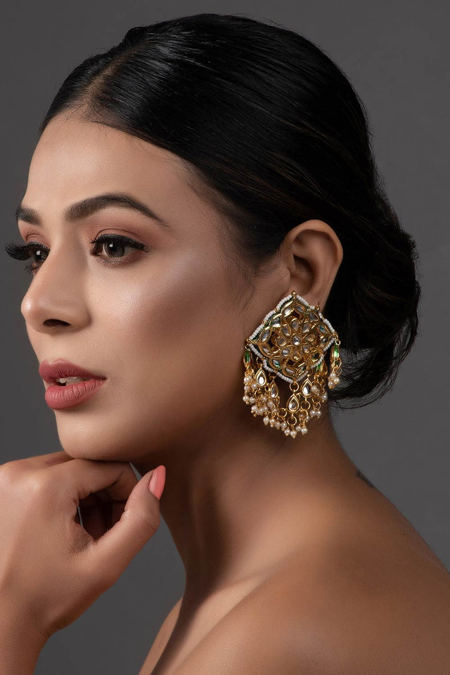 Gold Tone Kundan Inspired Earrings (FEMERS064)
