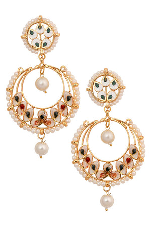 Pearl Beaded Kundan Inspired Drop Earrings (FEMERS066)