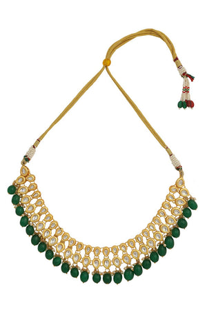 Gold Toned Kundan Necklace With Pair Of Earrings (FEMKD008)
