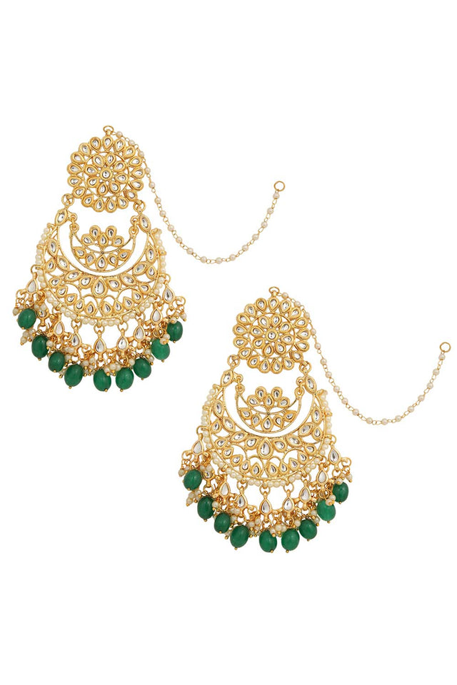 Gold Toned Kundan Necklace With Pair Of Earrings (FEMKD008)