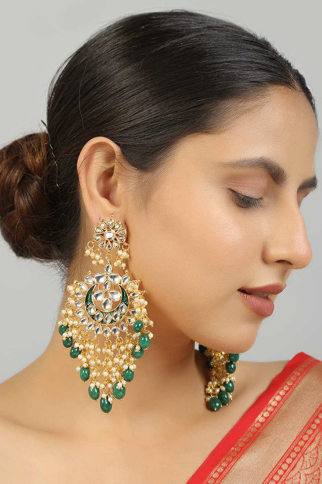 Kundan Green Enamel Chandbali