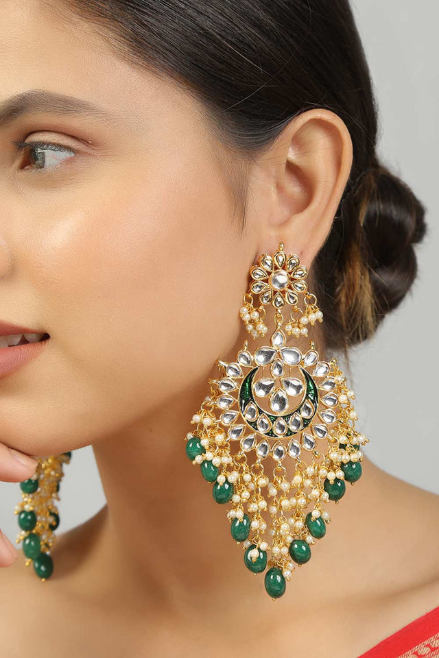 Kundan Green Enamel Chandbali