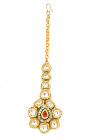 Red Gold Tone Kundan Maang Tikka (FEMKD027)
