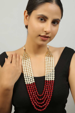 Ruby And White Pearl Layered Necklace