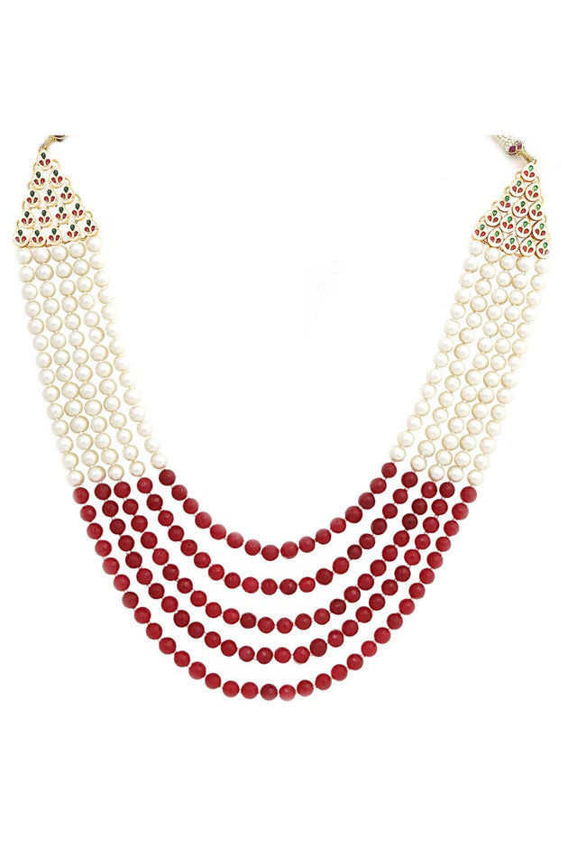 Ruby And White Pearl Layered Necklace
