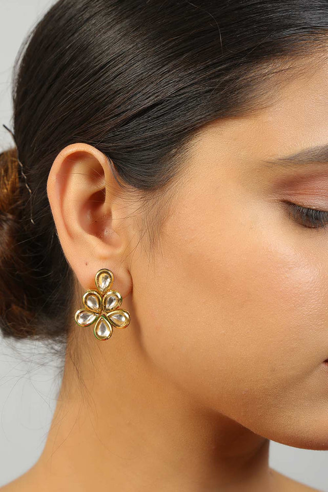Gold Toned Kundan Drop Earrings