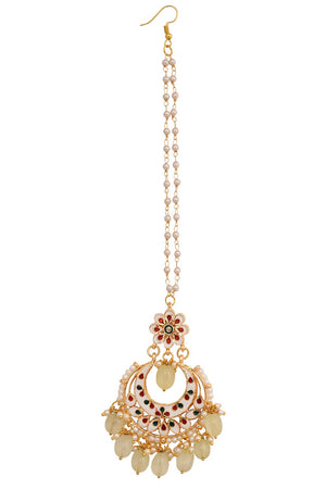 Cream Gold Toned  Kundan Inspired Mang Tikka