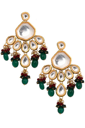 Emerald Beaded Kundan Inspired Mang Tikka With Earrings (FEMMTS008)