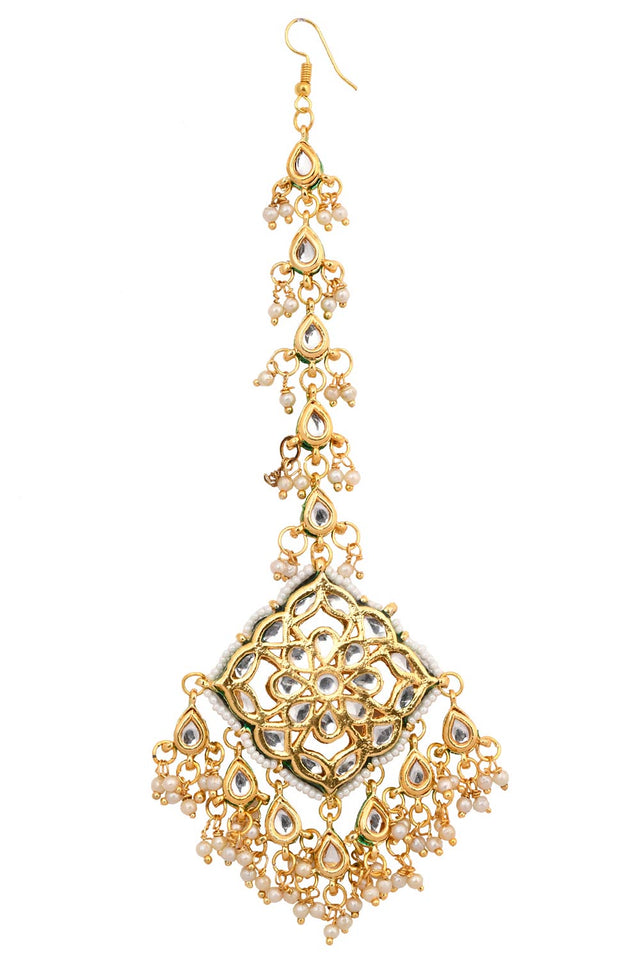 Gold Tone Kundan Inspired Mang Tikka With Earrings (FEMMTS009)
