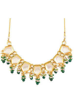 Green Gold Toned Handcrafted Kundan Necklace Set (FEMNLC003)