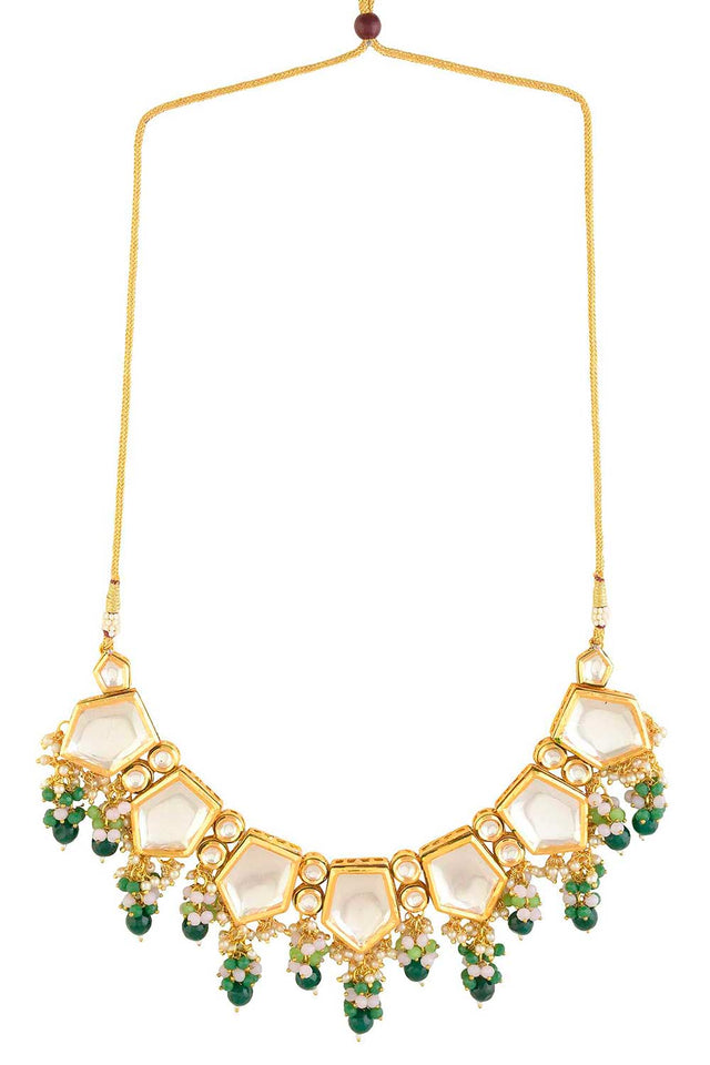 Green Gold Toned Handcrafted Kundan Necklace Set (FEMNLC003)