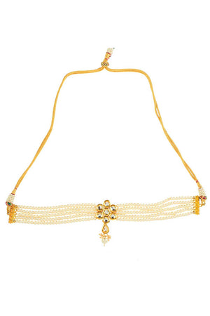 Pearl Beaded Kundan Floral Choker Necklace With Earrings (FEMNLC005)