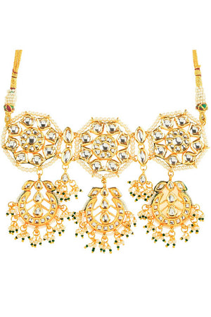 Kundan Inspired Pearl Necklace With Earrings (FEMNLC008)