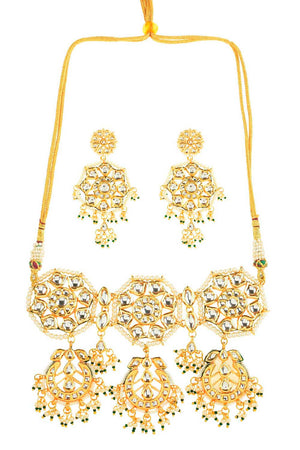 Kundan Inspired Pearl Necklace With Earrings (FEMNLC008)