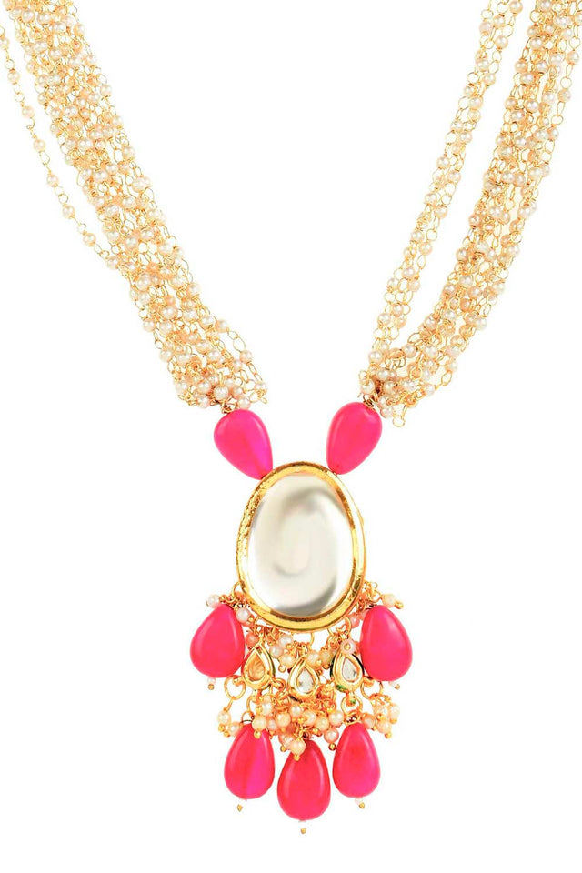 Ruby Beaded Kundan Necklace With Earrings (FEMNLC009)