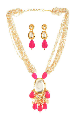 Ruby Beaded Kundan Necklace With Earrings (FEMNLC009)